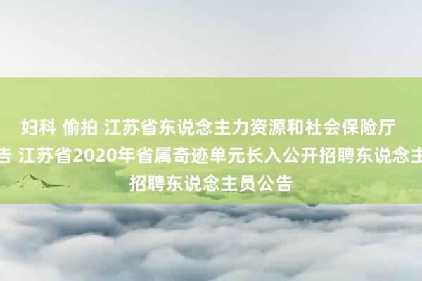 妇科 偷拍 江苏省东说念主力资源和社会保险厅 招聘公告 江苏省2020年省属奇迹单元长入公开招聘东说念主员公告