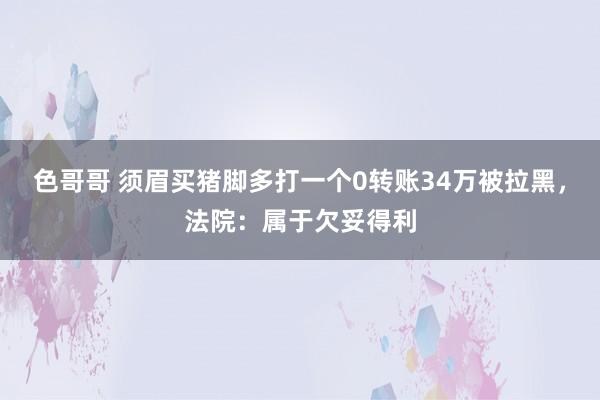 色哥哥 须眉买猪脚多打一个0转账34万被拉黑，法院：属于欠妥得利